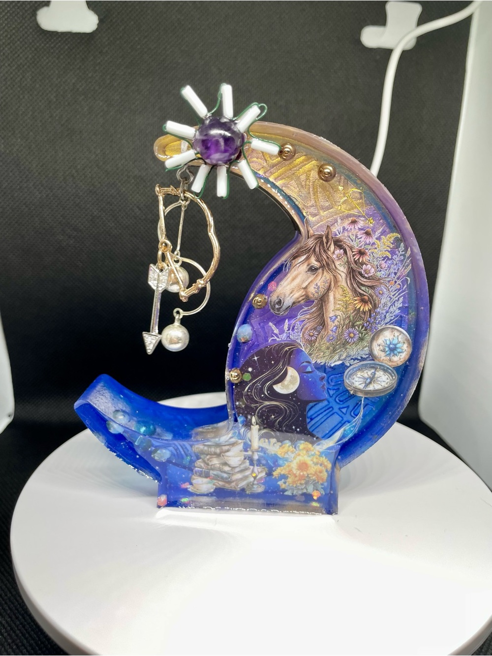Hand Crafted Sagittarius Zodiac Celestial Crescent Moon Art Decor